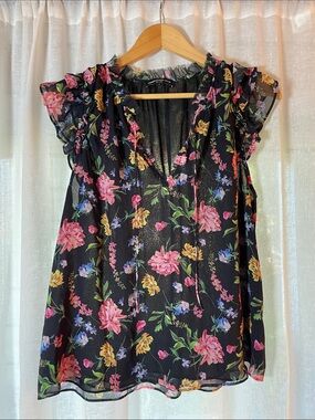 Generation Love Black Floral Ruffle Tie-Neck Blouse